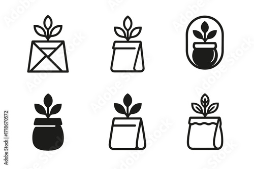 Plastic-Free Logo Designs. Plastic-free lifestyle. Set Logo of Plastic-free lifestyle: compostable packaging. harmonious logo variations of the same emblematic