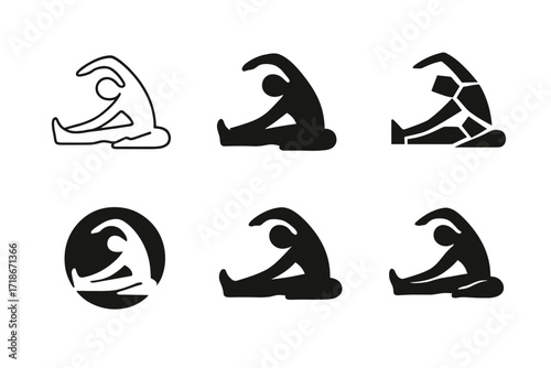 Mobility Exercise Logos. Mobility exercises. Set Logo of Mobility exercises: stretching figure. harmonious logo variations of the same emblematic concept, each