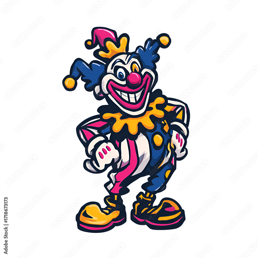 Fototapeta premium Cartoon Clown Mascot Bold Outline Flat Colors Isolated on Transparent Background
