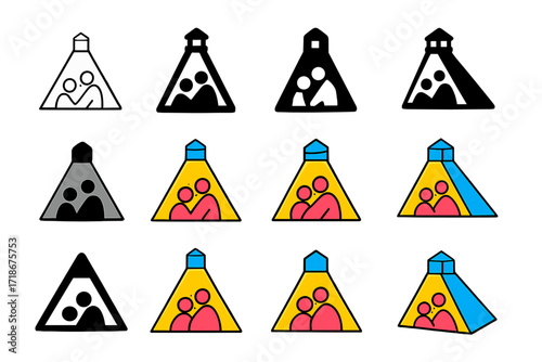 Family Support Logos. Set Logo of Supporting each other in family crises: Light in darkness with family silhouettes. Logo set in vector style, emblematic
