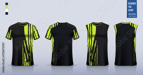 T-shirt mockup, sport shirt template design for soccer jersey, football kit. Tank tops for basketball jersey, running singlet. Fabric pattern for sport uniform in front and back view. 