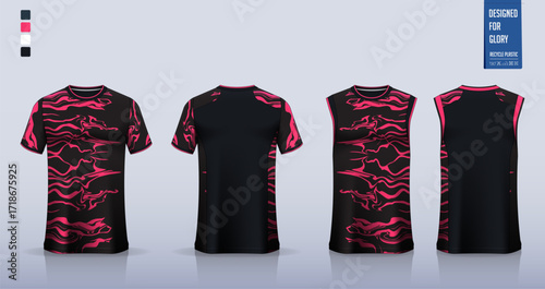 T-shirt mockup, sport shirt template design for soccer jersey, football kit. Tank tops for basketball jersey, running singlet. Fabric pattern for sport uniform in front and back view. 