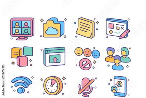 Isometric Teamwork Tool Icons. Colorful isometric vector icons set of environmental peace: green planet, recycling heart, windmill of hope, sustainable