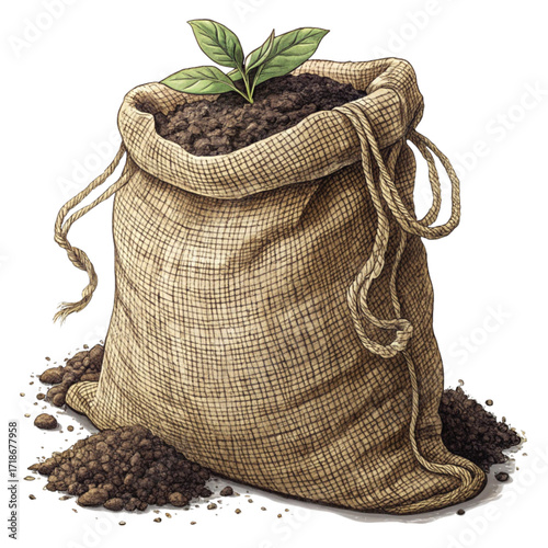 Nurturing growth begins with compost or rich soil, a burlap sack overflowing with potential for new life and vibrant gardens.