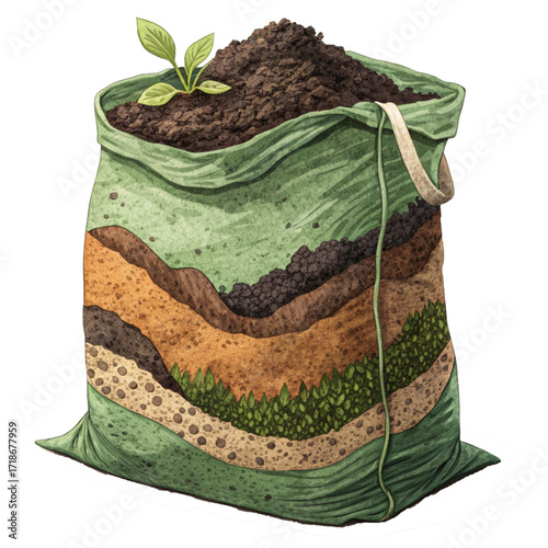 Discover vibrant layers of soil and growth in a green bag filled compost, perfect for horticultural and educational projects