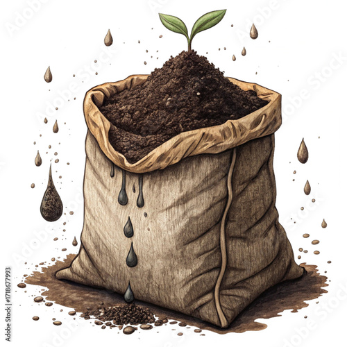Vibrant seedling sprouts from compost bag, symbolizing growth, new beginnings, and sustainable agriculture, perfect for eco-friendly campaigns.