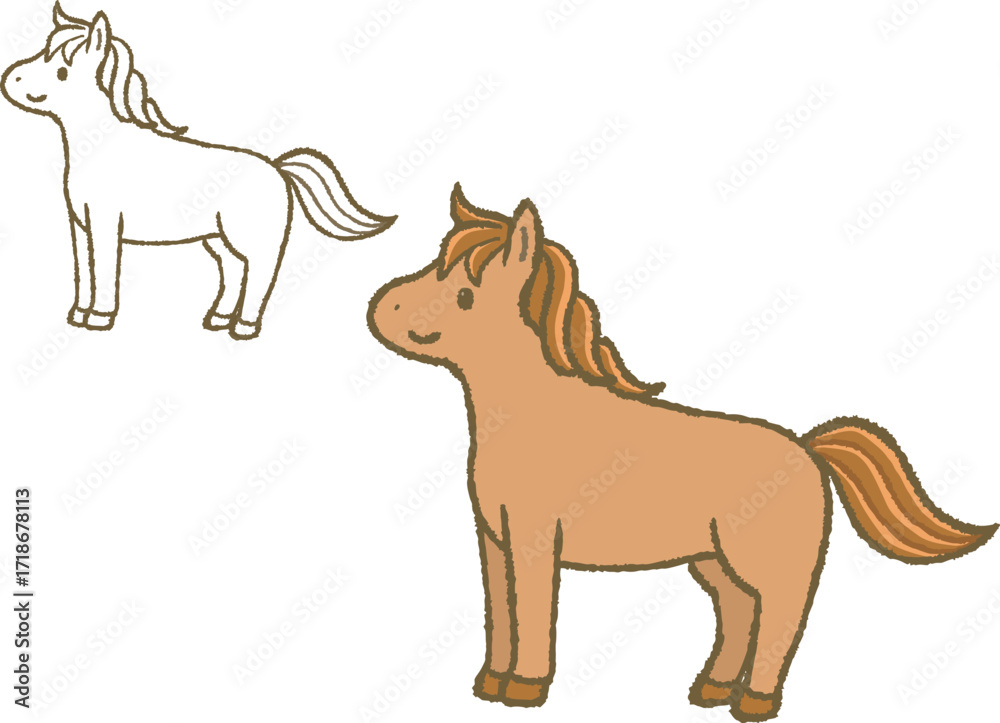 Fototapeta premium Horse Illustration Monochrome and Color Set