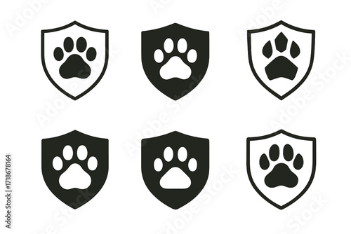 Fauna Protection Logos. Fauna protection. Set Logo of Fauna protection: shield with animal paw. harmonious logo variations of the same emblematic concept, each