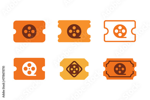 Diverse Film Logos. Film Industry. Set Logo of Film Industry: Movie ticket. harmonious logo variations of the same emblematic concept, each with different