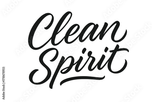 Elegant Script Lettering. Clean Spirit ? Script Hand-Lettering, fluid brush strokes with semi-cursive connectors, smooth flowing baseline, soft elegant curves,