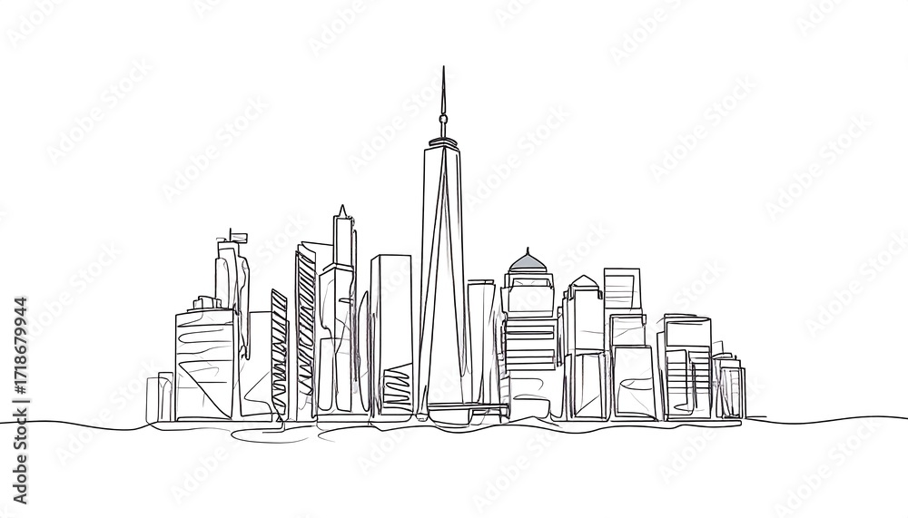 Obraz premium NYC skyline line drawing