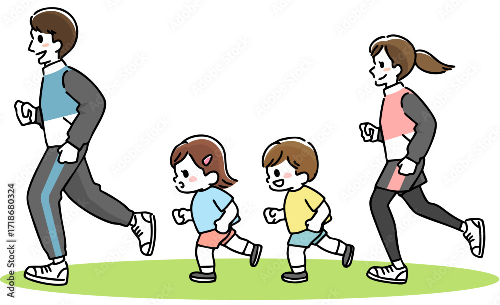 Naklejka premium ランニングする家族のイラスト