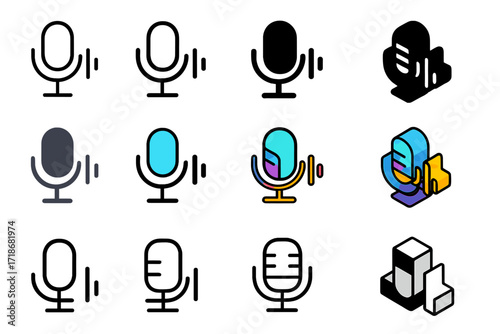 AI Music Logo Collection. Set Logo of Voice-Controlling Music: AI Waveform Assistant. Logo set in vector style, emblematic variations. line, bold thick line,