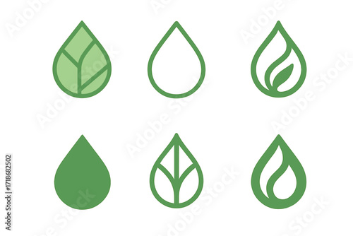 Sustainable Living Logos. Sustainable Living. Set Logo of Sustainable Living: Water droplet. harmonious logo variations of the same emblematic concept, each