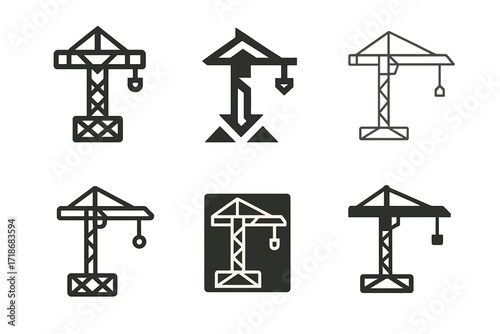 Architecture Crane Logos. Architecture. Set Logo of Architecture: Construction crane. harmonious logo variations of the same emblematic concept, each with