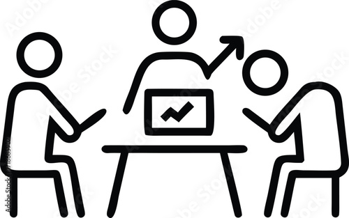 Business meeting with a presenter showing a laptop with a chart presentation teamwork