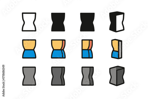 Colorful Geometric Logo Grid. Set Logo of Body Shape: Rectangle shape torso. Logo set in vector style, emblematic variations. line, bold thick line, solid