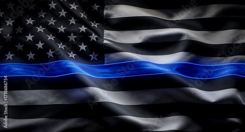Wallpaper Mural Thin Blue Line Flag, American Flag, Patriotic, Support, Law Enforcement, Remembrance, Symbol, National Colors, Stars and Stripes, Glowing Blue Line, Patriotic Background, Memorial, Texture, Fabri Torontodigital.ca