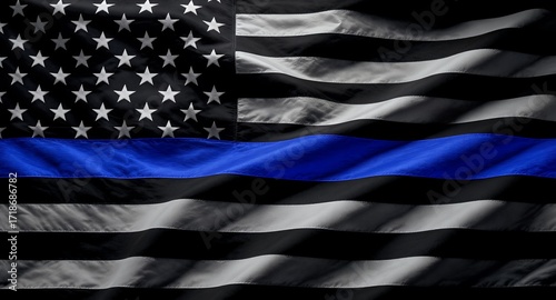 Wallpaper Mural Thin Blue Line Flag, Patriotism, Support, American Flag Variation, Symbolic Image, Law Enforcement, Memorial, Remembrance, Graphic Design Element, Banner, Background, Texture, Fabric, Waves, Nati Torontodigital.ca