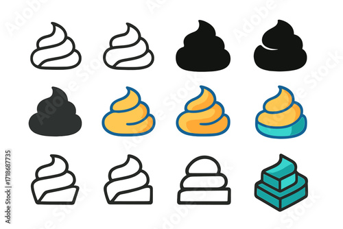 Cream Topping Logos. Set Logo of Fatty Cream Topping: Cream wave pattern. Logo set in vector style, emblematic variations. line, bold thick line, solid black
