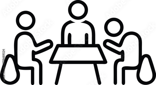 Three people sitting around a table in a meeting icon Keywords: meeting, discussion, collaboration