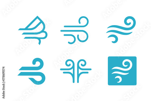 Wind Energy Logos. Wind Energy. Set Logo of Wind Energy: Airflow symbol. harmonious logo variations of the same emblematic concept, each with different