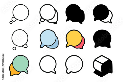 Cognitive Therapy Logo Set. Set Logo of Cognitive Therapy: Thought and speech bubbles combined. Logo set in vector style, emblematic variations. line, bold