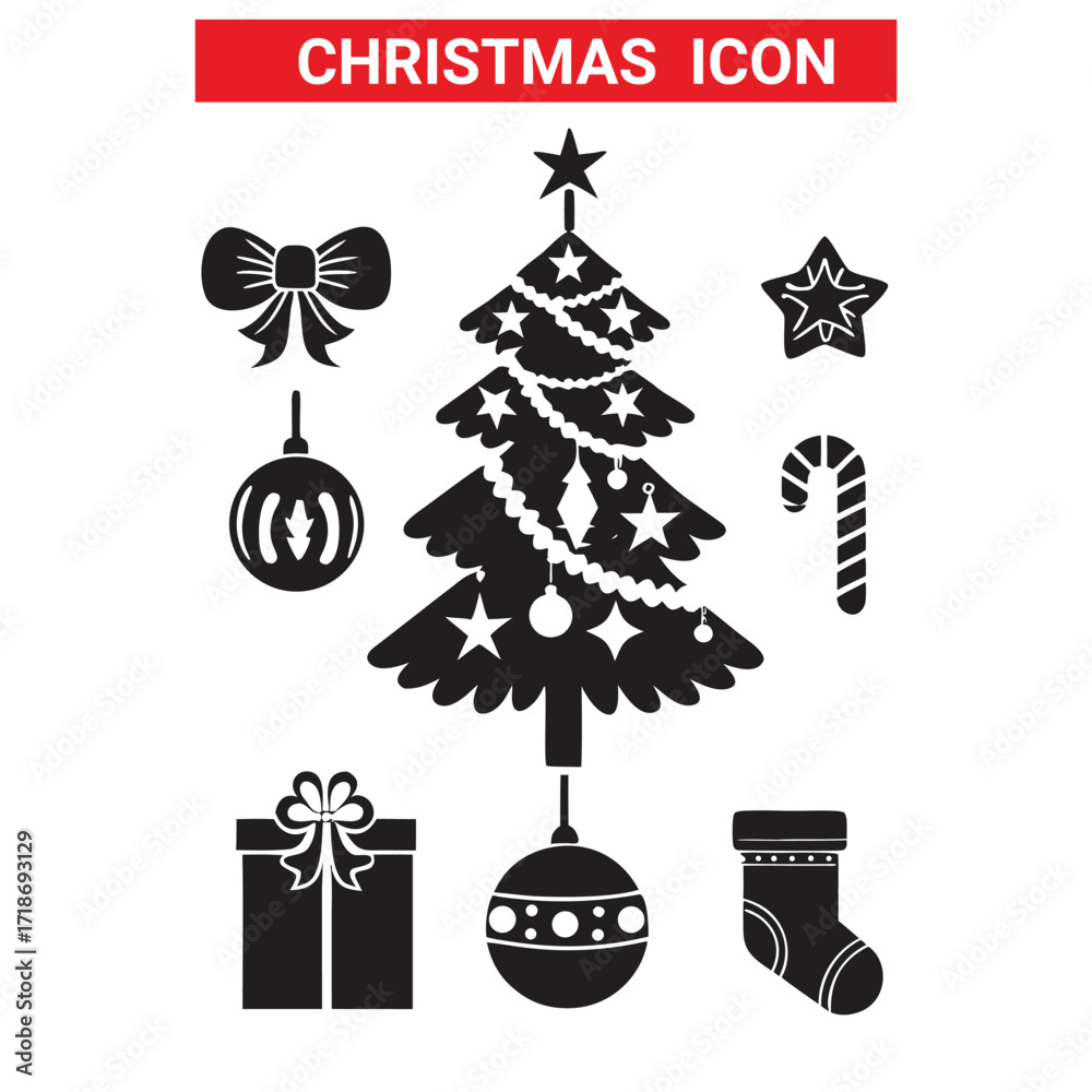 Naklejka premium Christmas Flat Design Icon: Green Ornament,Christmas icon On A Flat Circle,Christmas Decoration Icon on Black and White Vector Backgrounds