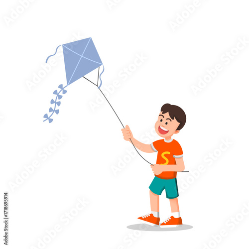 A little boy flying a kite