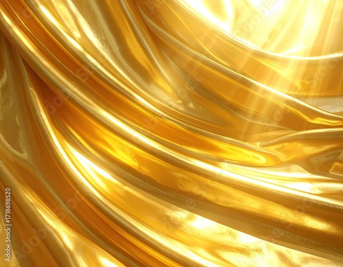 Golden fabric drapes with sunbeams