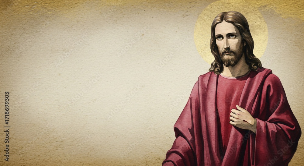 Naklejka premium Jesus Christ illustration on misty background with ample copy space