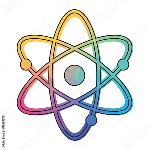 Vector Illustration of Atomic Structure in Modern Geometric Style with Multicolor Gradient Colors