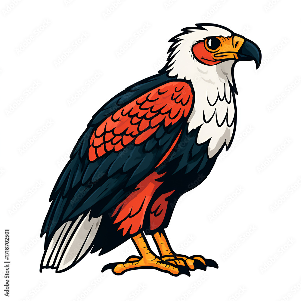 Obraz premium African Fish Eagle Cartoon Style Isolated on Transparent Background