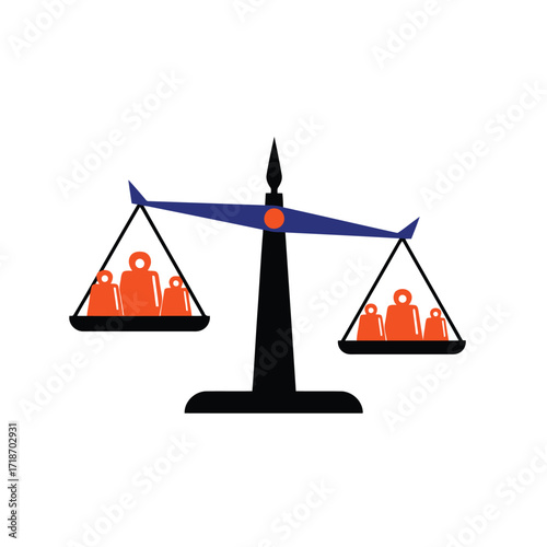 Vector art of scales of justice with weights and people icons
