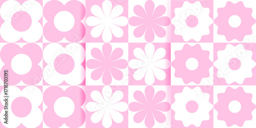 A set of three seamless patterns with retro-style flowers