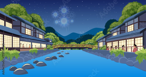 Japanese fireworks festival poster illustratiopn design