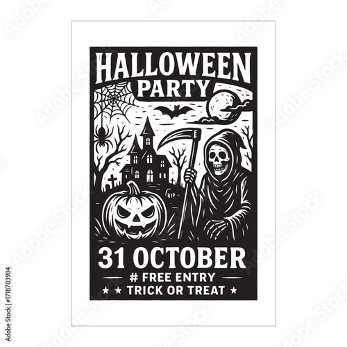 Free Entry Halloween Bash Poster Design