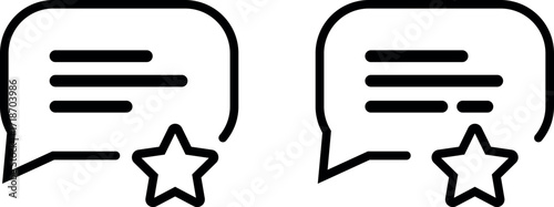 Black Outline Speech Bubble with Star Icon for Feedback and Review on Transparent Background