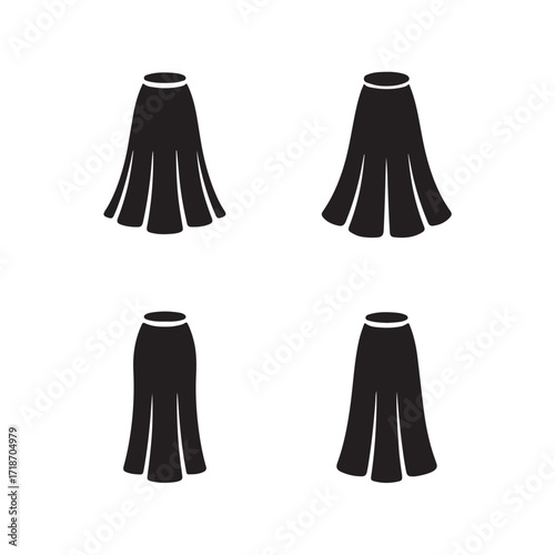 Maxi skirt modern trendy fashion outfit solid icons set