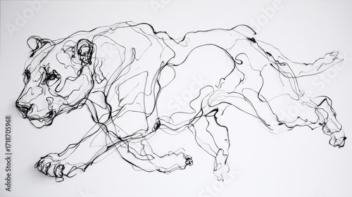 animal tiger head, continuous ink drawing, single line art.