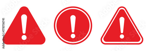 Warning icons in flat vector style. Warning sign with exclamation mark inside a triangle. eps 10