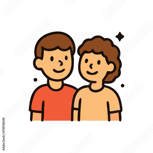 Sibling relationships two smiling cartoon siblings stand side by side lovingly showcasing their close and happy bond.