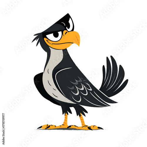 Confident Black Bird Cartoon Mascot Isolated on Transparent Background