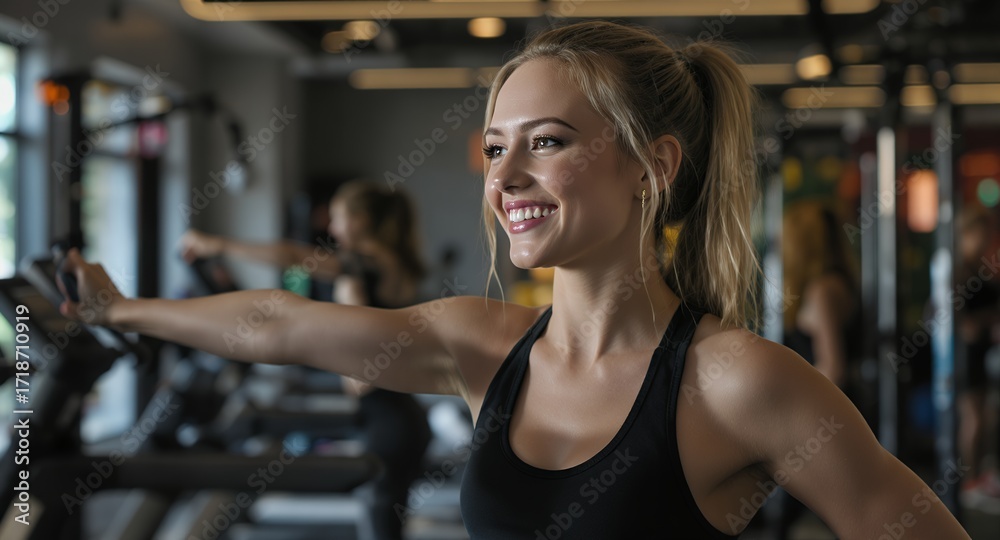 Fototapeta premium Smiling woman exercising at the gym