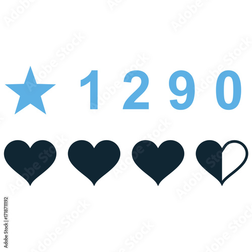 Point and health point icon vector. Ideal for gaming, entertainment, and technology themes. A simple, clear symbol representing a player's score and health.