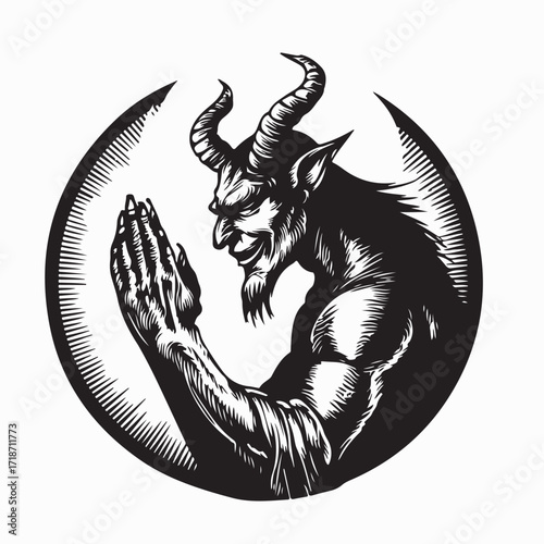 Dark Demon Pleading for Forgiveness Vector Design on white background