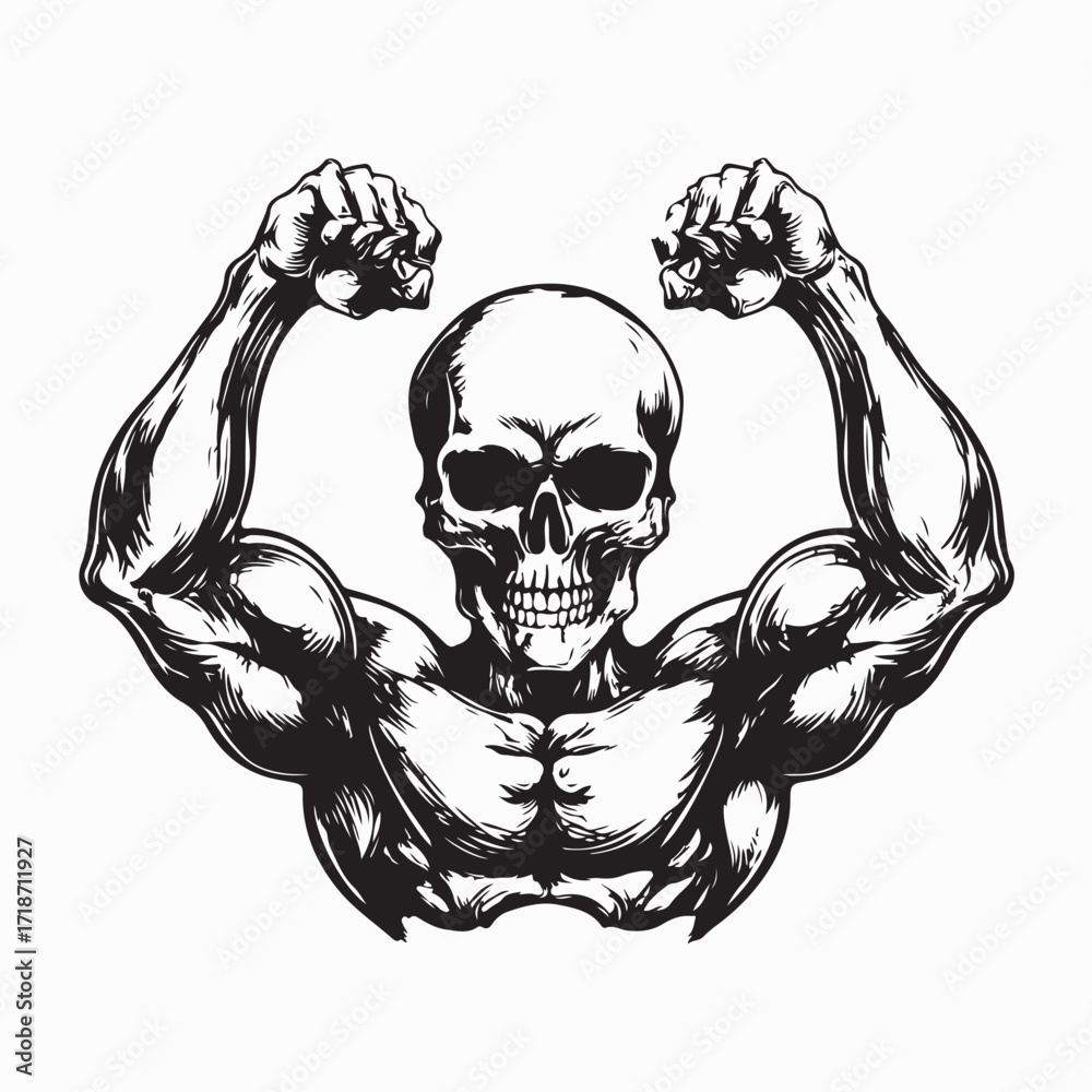 Fototapeta premium Powerful Skeleton with Muscles Vector Image on white background