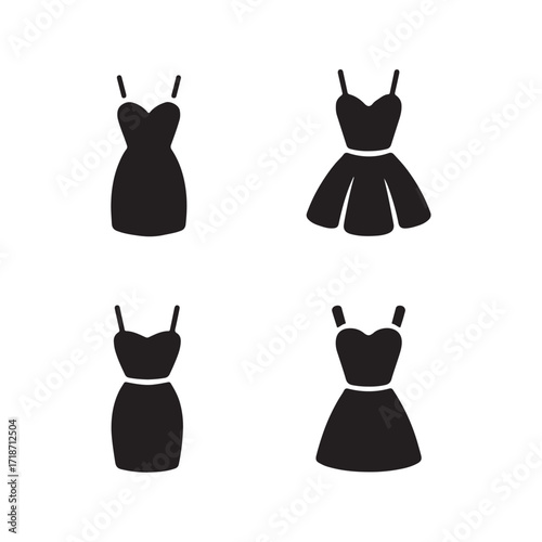 Mini dress elegant trendy fashion outfit solid icons set