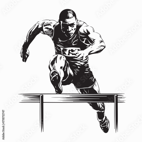 Speedy Runner Overcoming Barrier Vector Image Isolated on white background