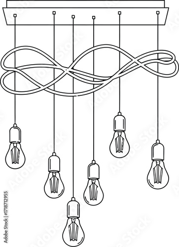 Modern pendant lighting fixture with edison bulbs illustration editable